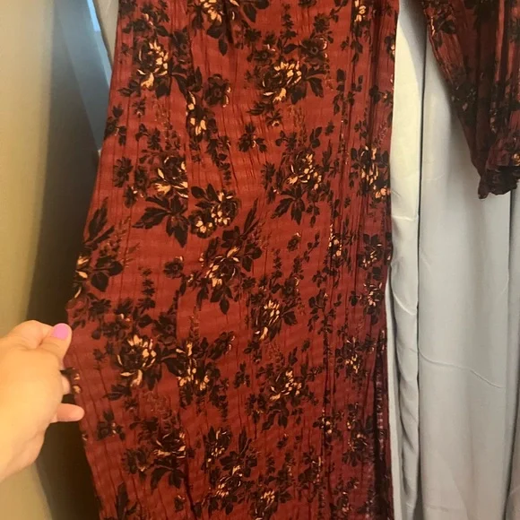 Free People Jaymes Burgundy Floral Long Sleeve Dress - Picture 6 of 7